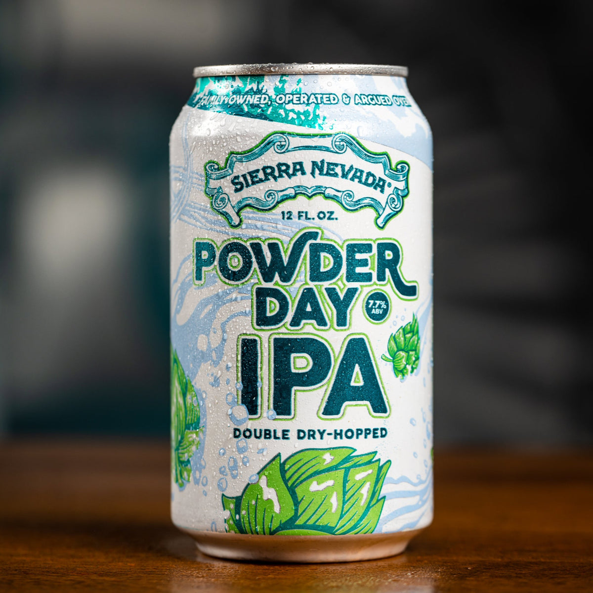 Sierra Nevada Brewing Co. Powder Day IPA 12oz. can sitting on a table