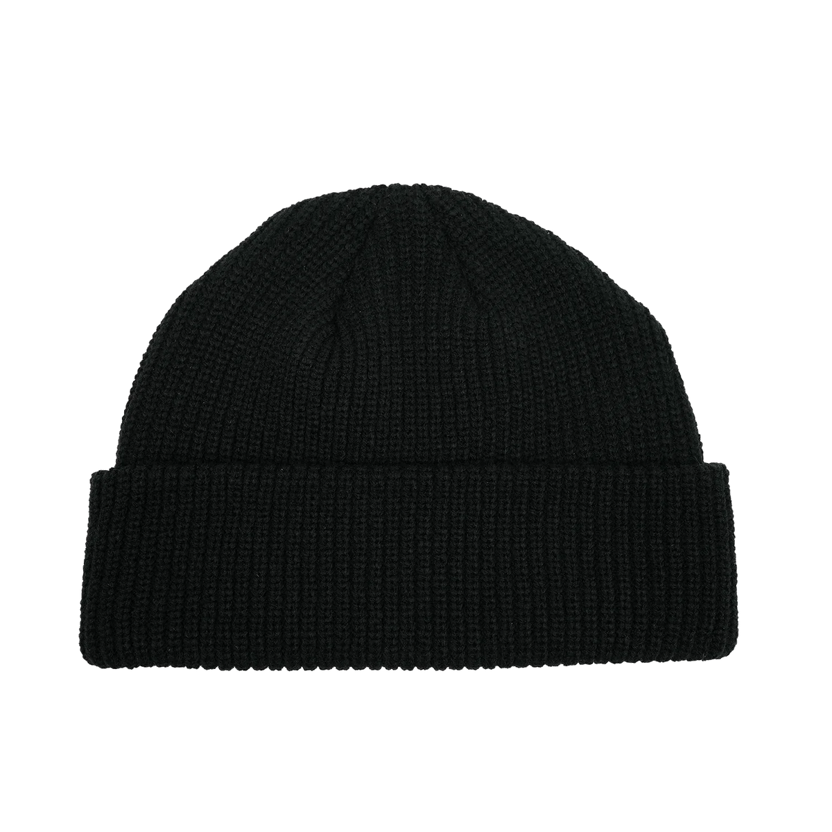 Black knit beanie on a white background
