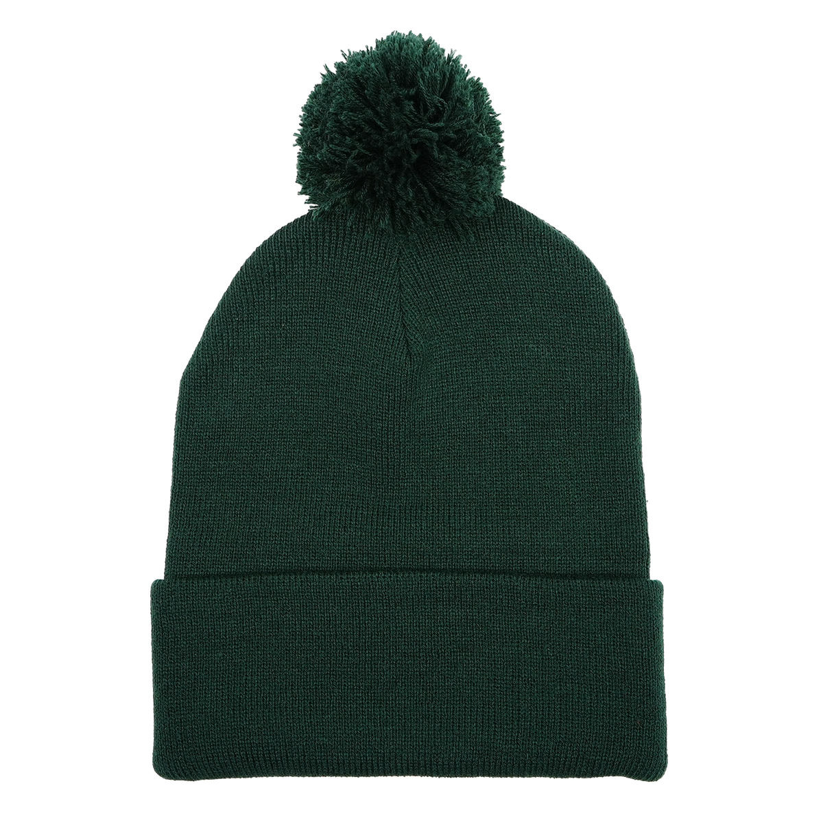 Green beanie with pom-pom on a white background