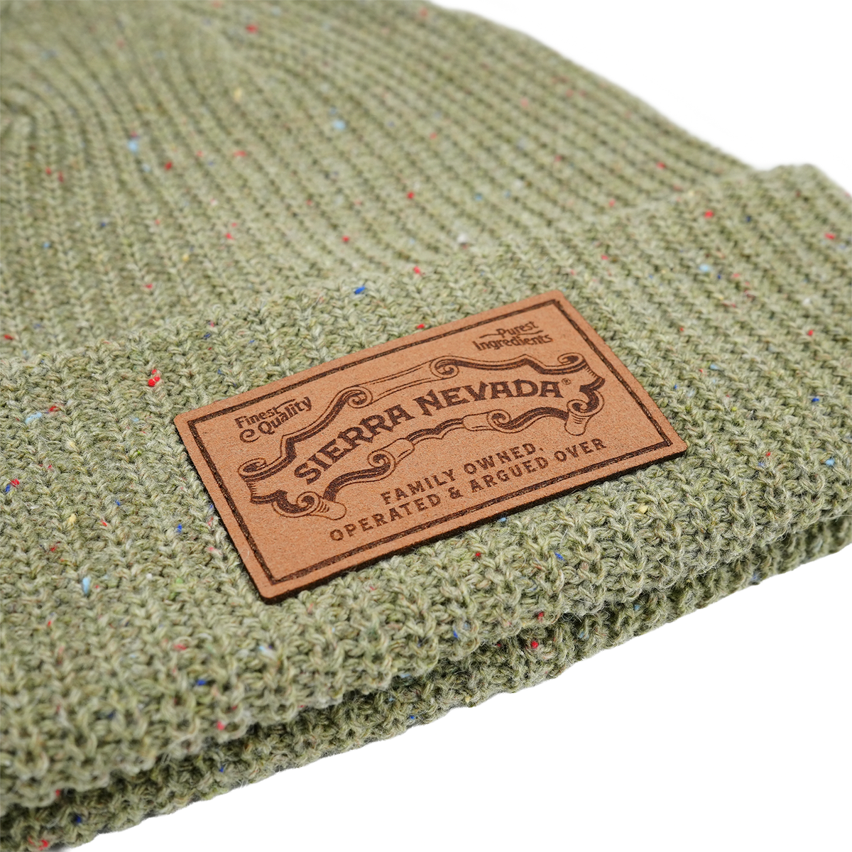 Green Sierra Nevada knit beanie with patch
