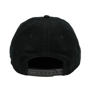 Thumbnail of Rear view of a black corduroy snapback cap on a solid white background.