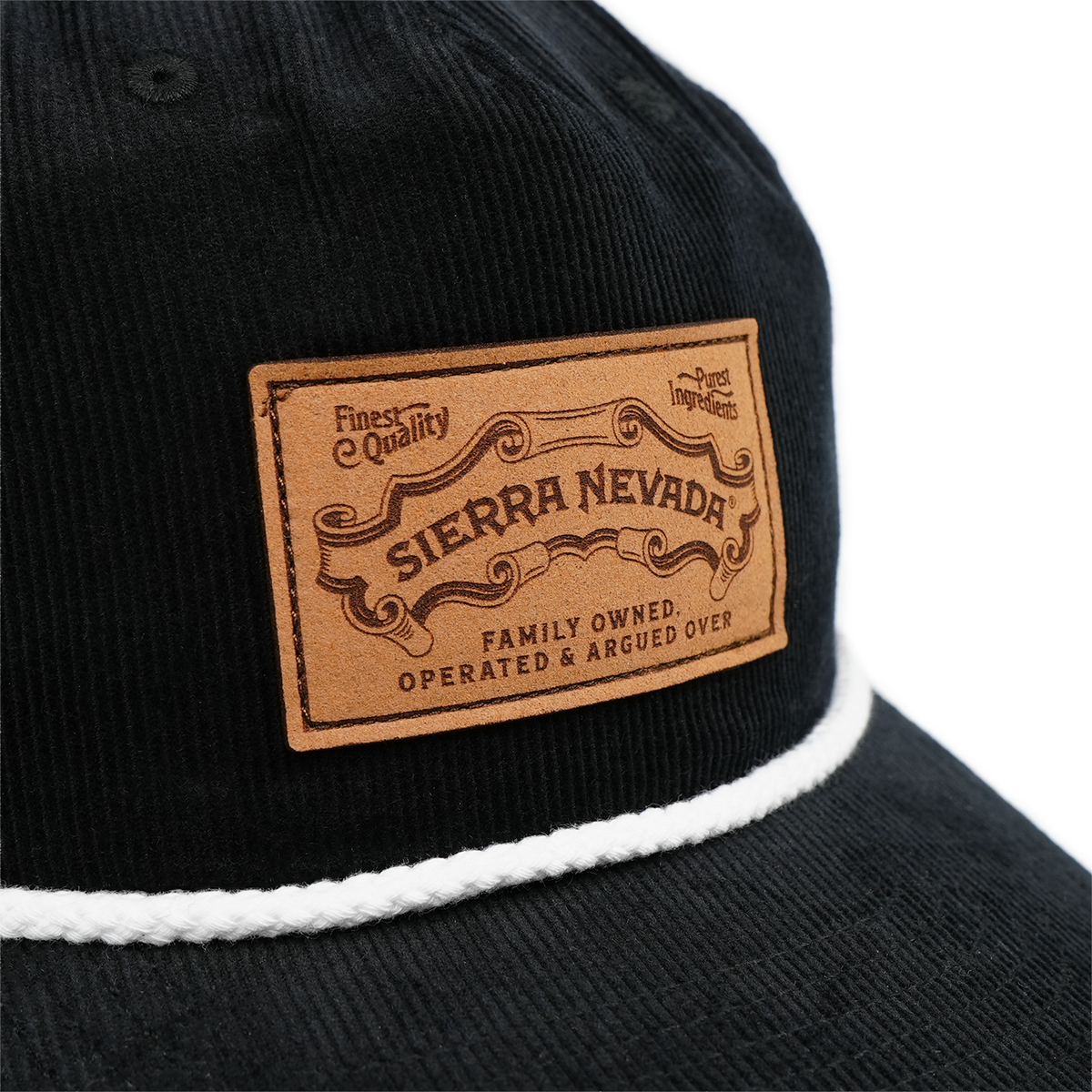 Black cap with Sierra Nevada leather patch on a white background