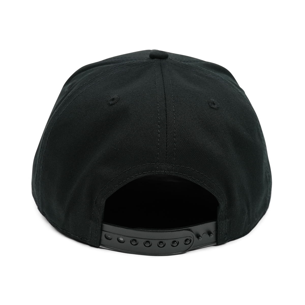 Black cap with a leather brim on a white background