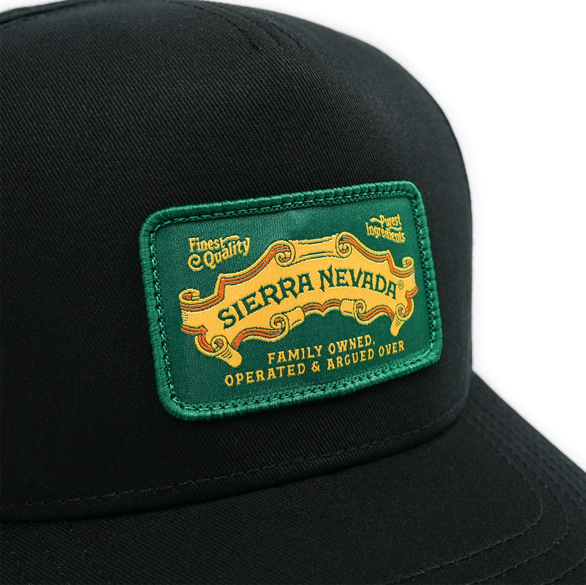 Black cap with a Sierra Nevada logo patch on a white background