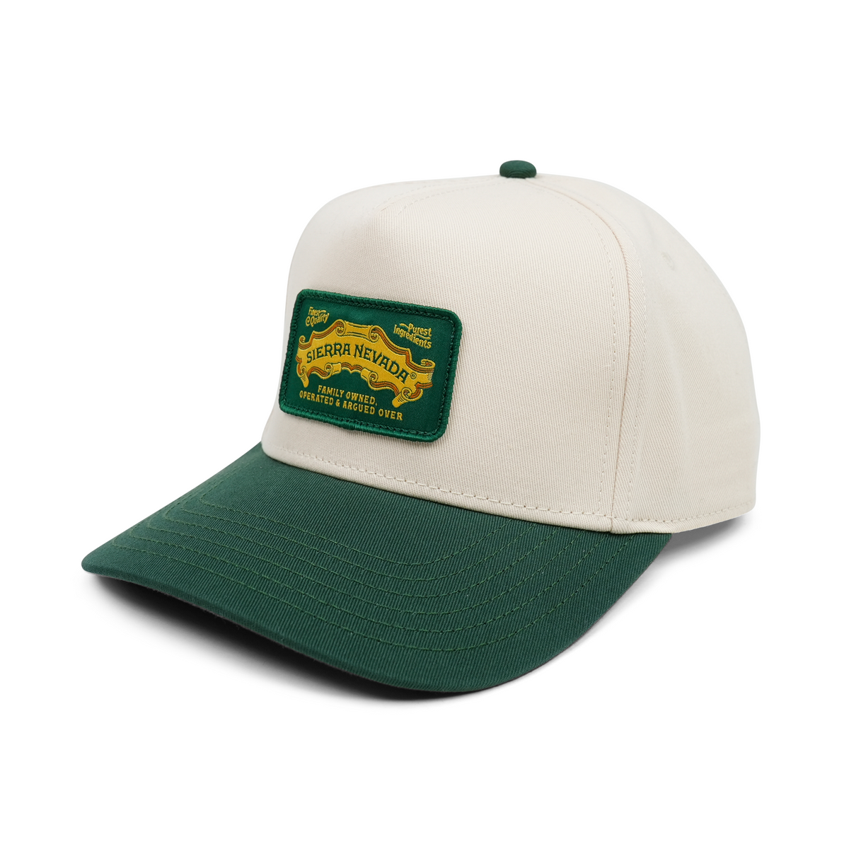 Green and white cap with a logo on a white background