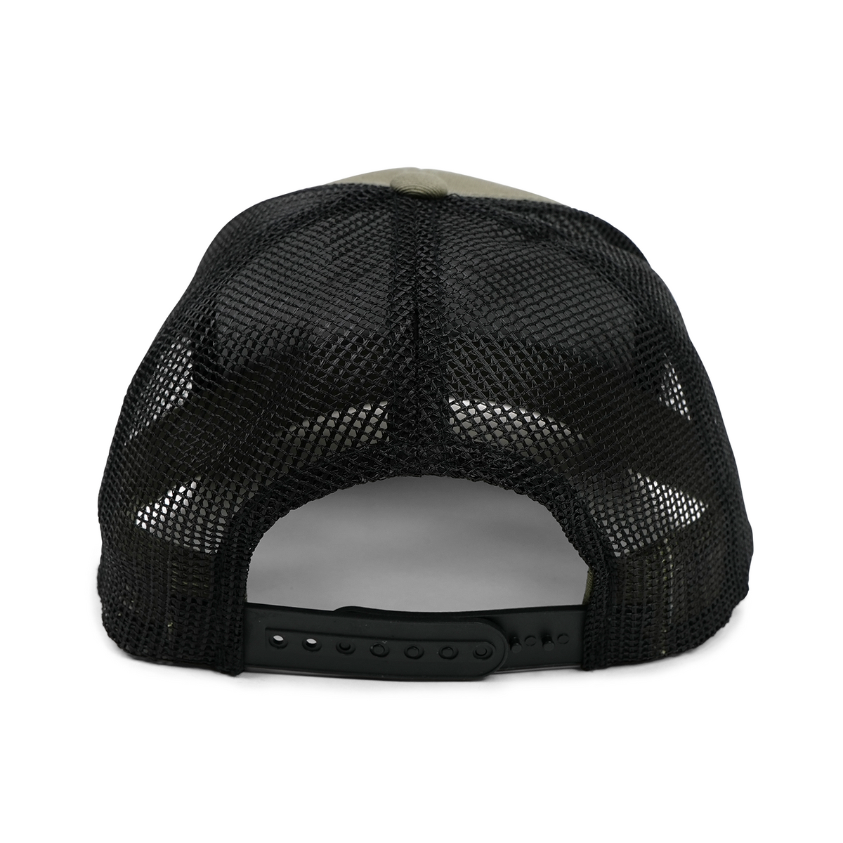 Black mesh cap back view on a white background