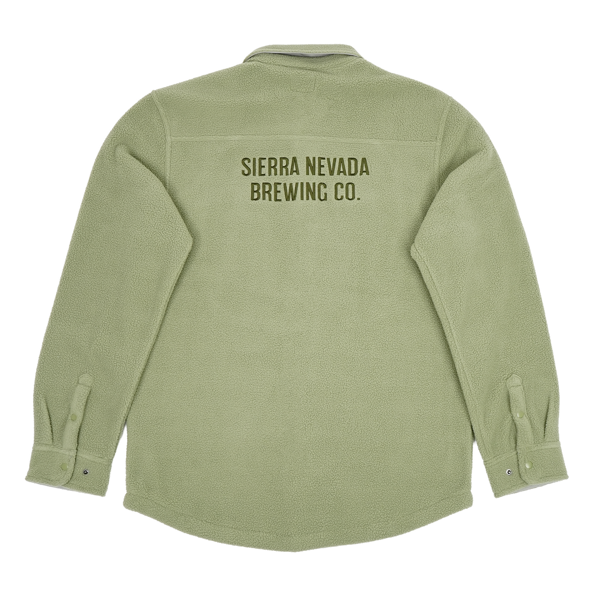 Green corduroy shirt with 'Sierra Nevada Brewing Co.' text on the back against a white background