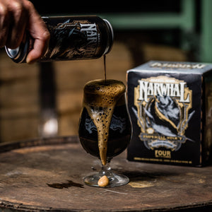 Thumbnail of A can of Sierra Nevada Barrel Aged Narwhal Imperial Stout is poured into a pint glass