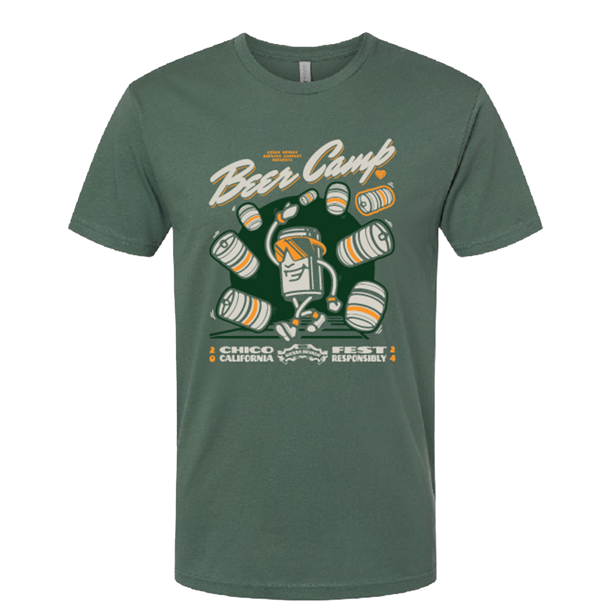 Sierra Nevada Brewing Co. 2024 Beer Camp T-Shirt collaboration with Upper Park Clothing - front view of beer can graphic and 2024 event name