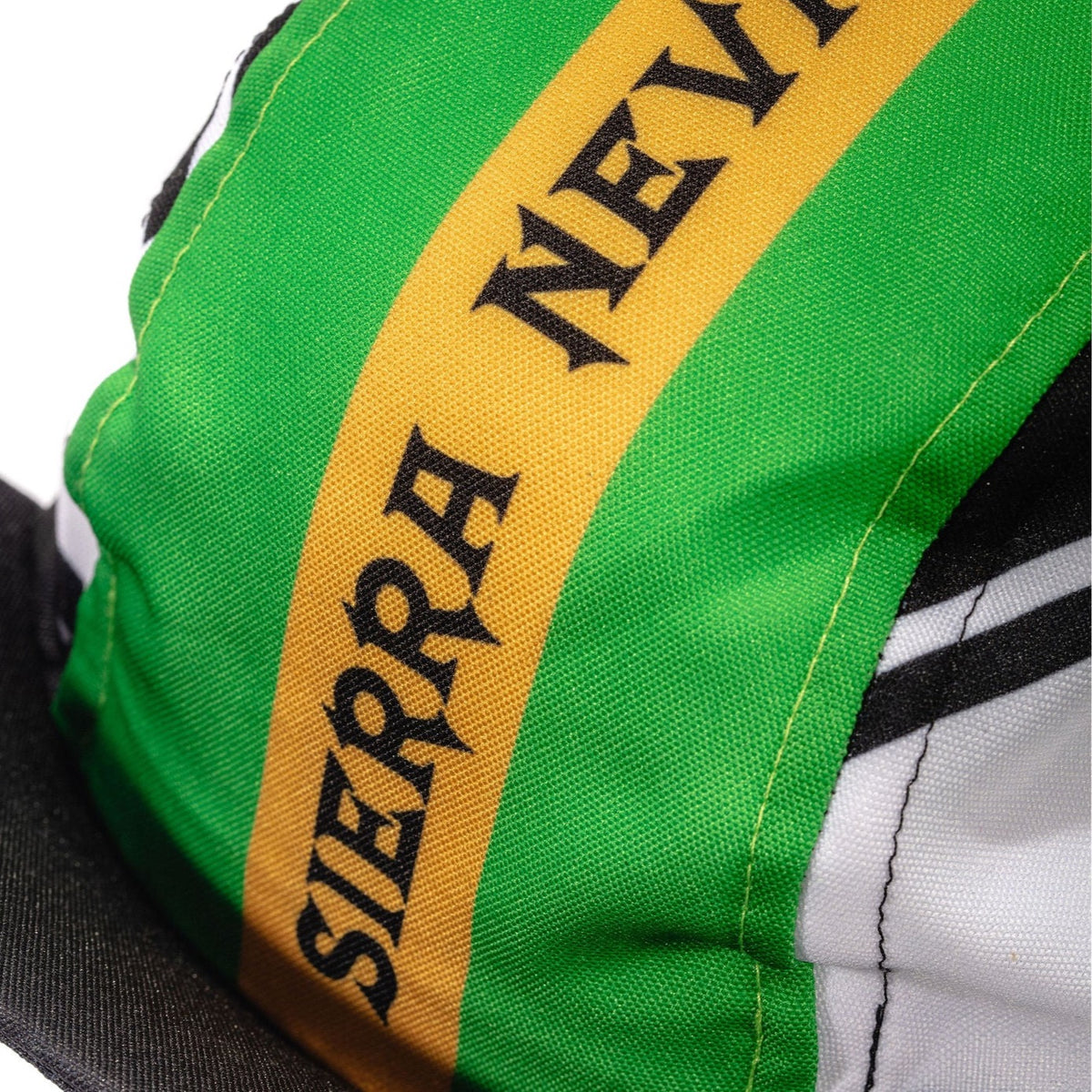 Sierra Nevada Brewing Co. Cycling Cap - detailed view of the stripe graphic running from the front of the cap to the back
