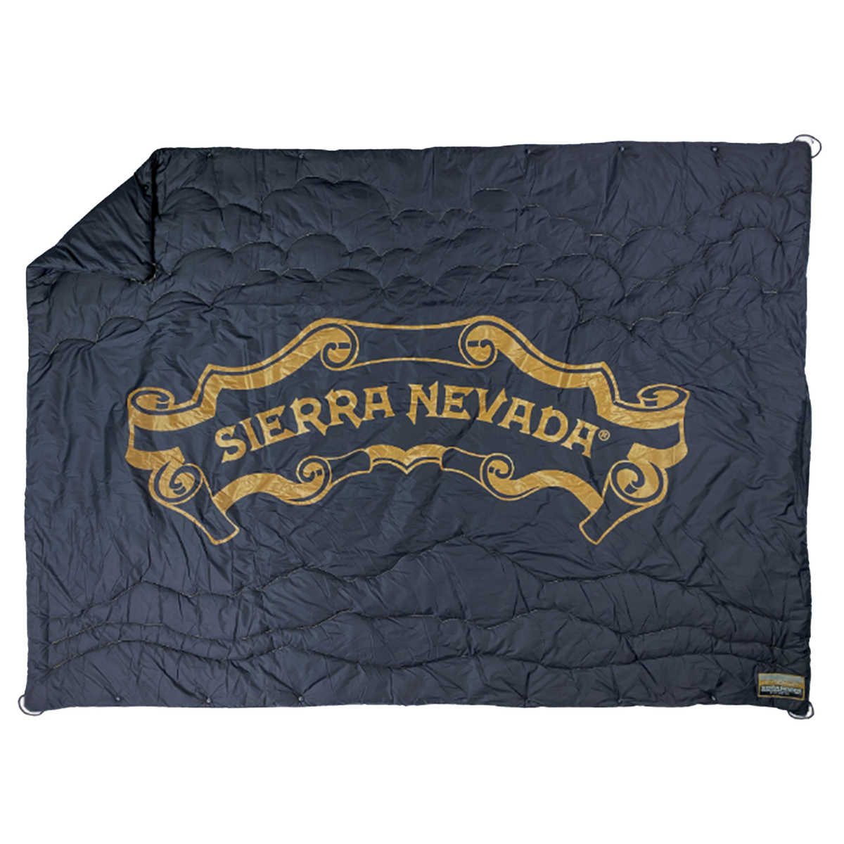 Sierra Nevada packable blanket spread out to show scroll logo
