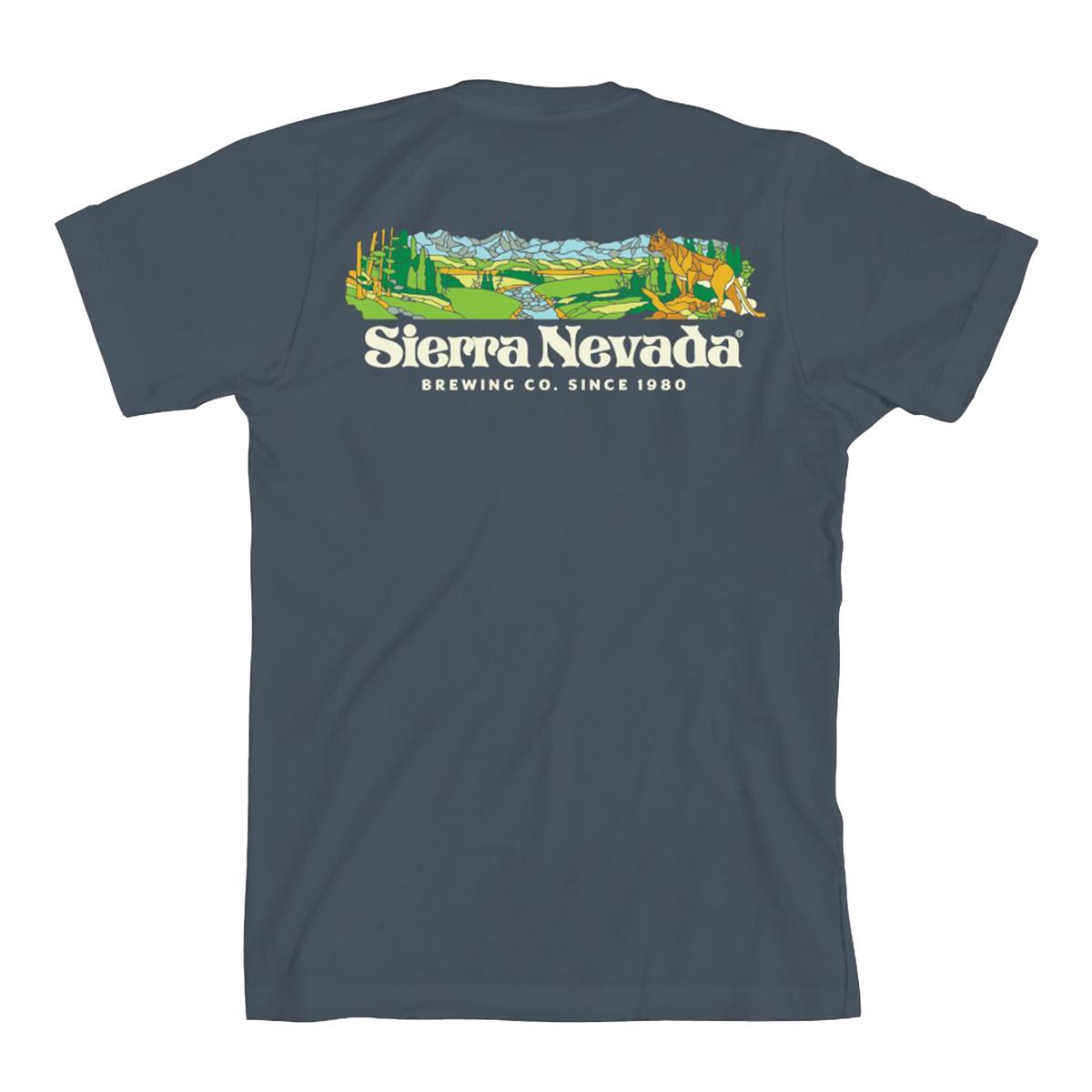 Navy blue t-shirt with Sierra Nevada Brewing Co. graphic on a white background
