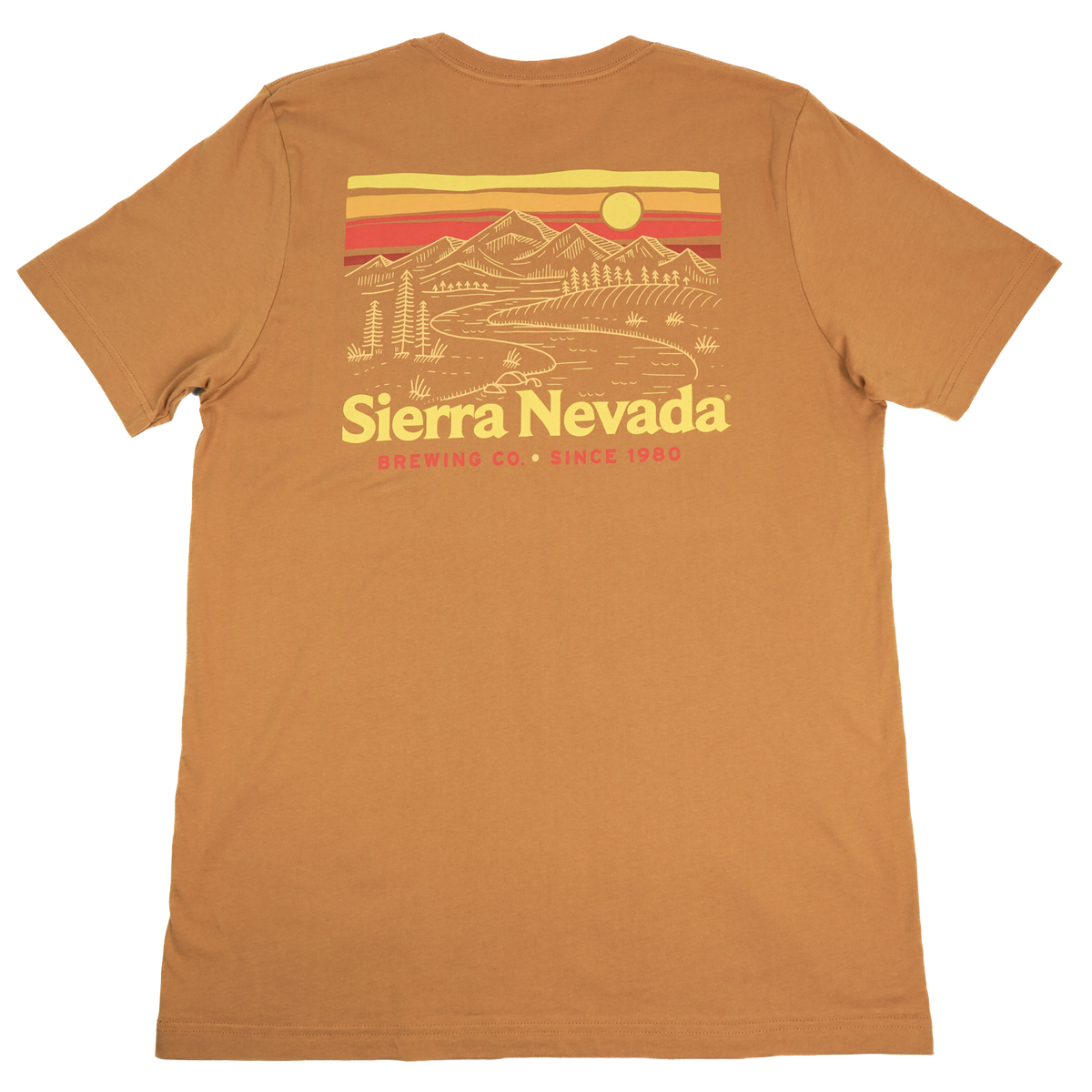 Brown t-shirt with Sierra Nevada Brewing Co. graphic on the back