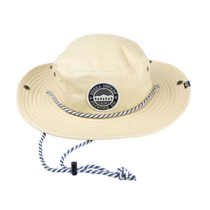 Thumbnail of Beige bucket hat with a logo on a white background
