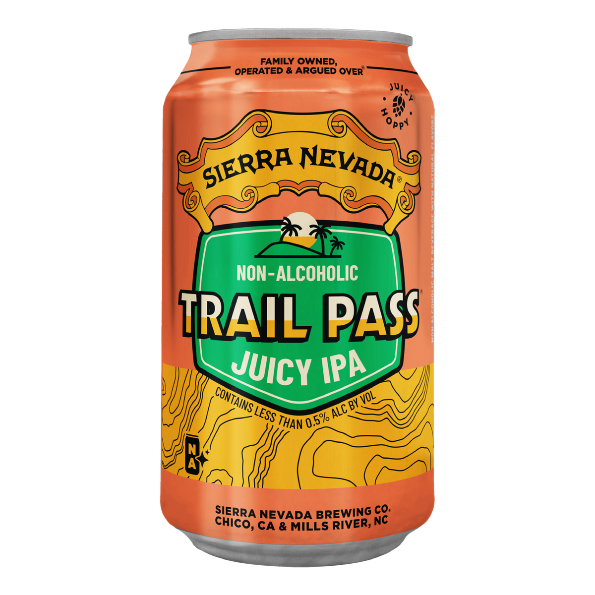 Sierra Nevada Trail Pass Juicy IPA non-alcoholic beer can on a white background
