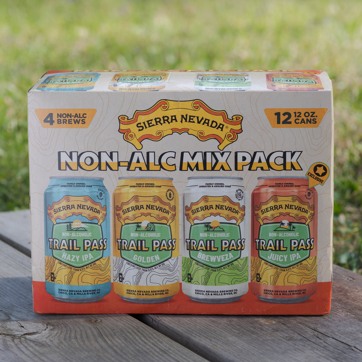 Sierra Nevada Trail Pass Variety Pack on a table outside