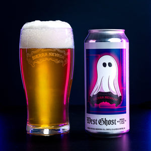 Thumbnail of Sierra Nevada West Ghost beer can and glass with foam on a black background