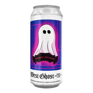 Thumbnail of A 12 oz aluminum craft beer can for West Ghost Brewery, featuring a white ghost graphic on a purple and pink background with the brand name 'West Ghost' printed below.