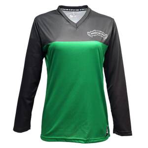 Thumbnail of A long-sleeve athletic jersey with a split color design, featuring a vibrant green body and dark gray sleeves and upper chest, with a white 'Sierra Nevada' logo on the left chest.