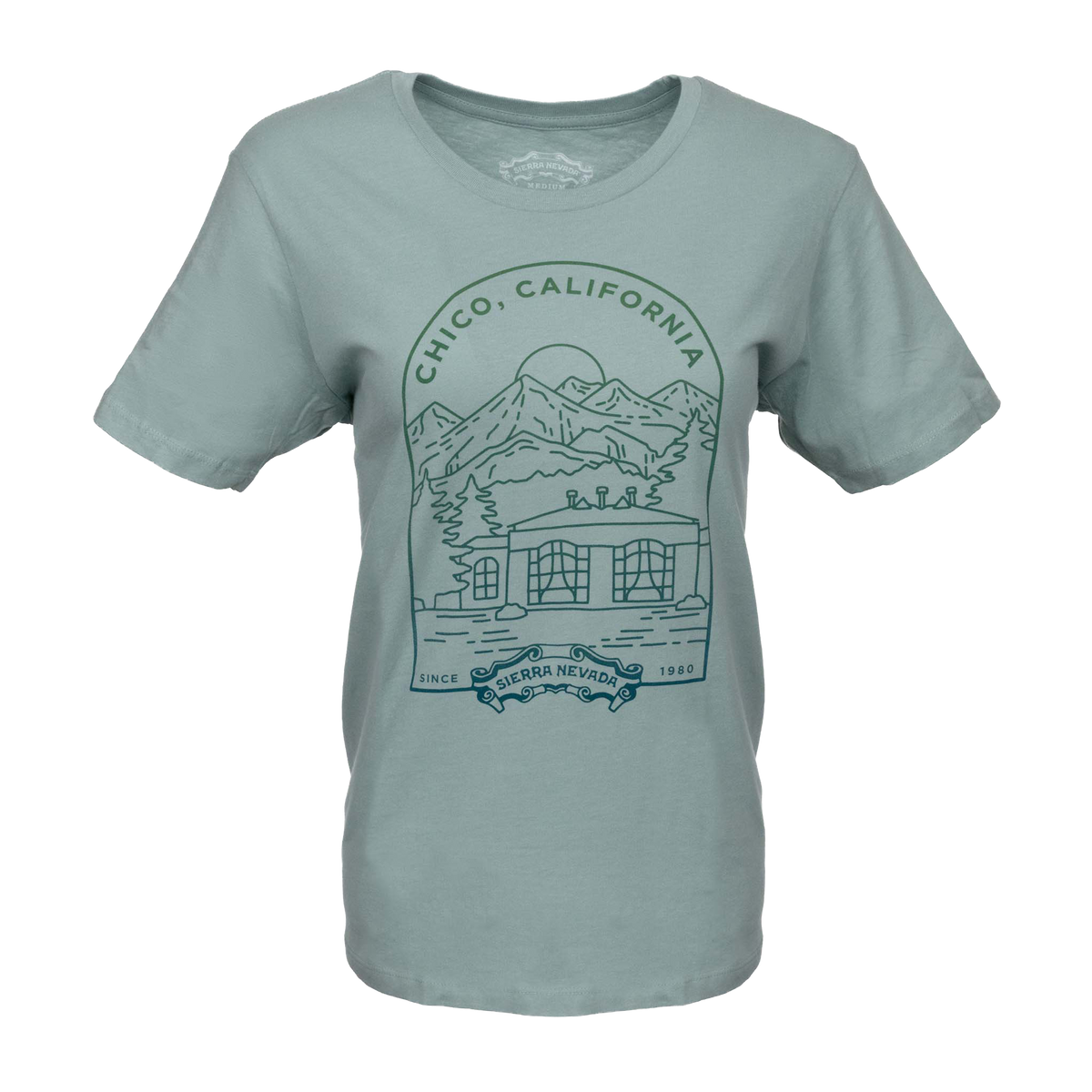 Light blue t-shirt with a graphic design on a white background