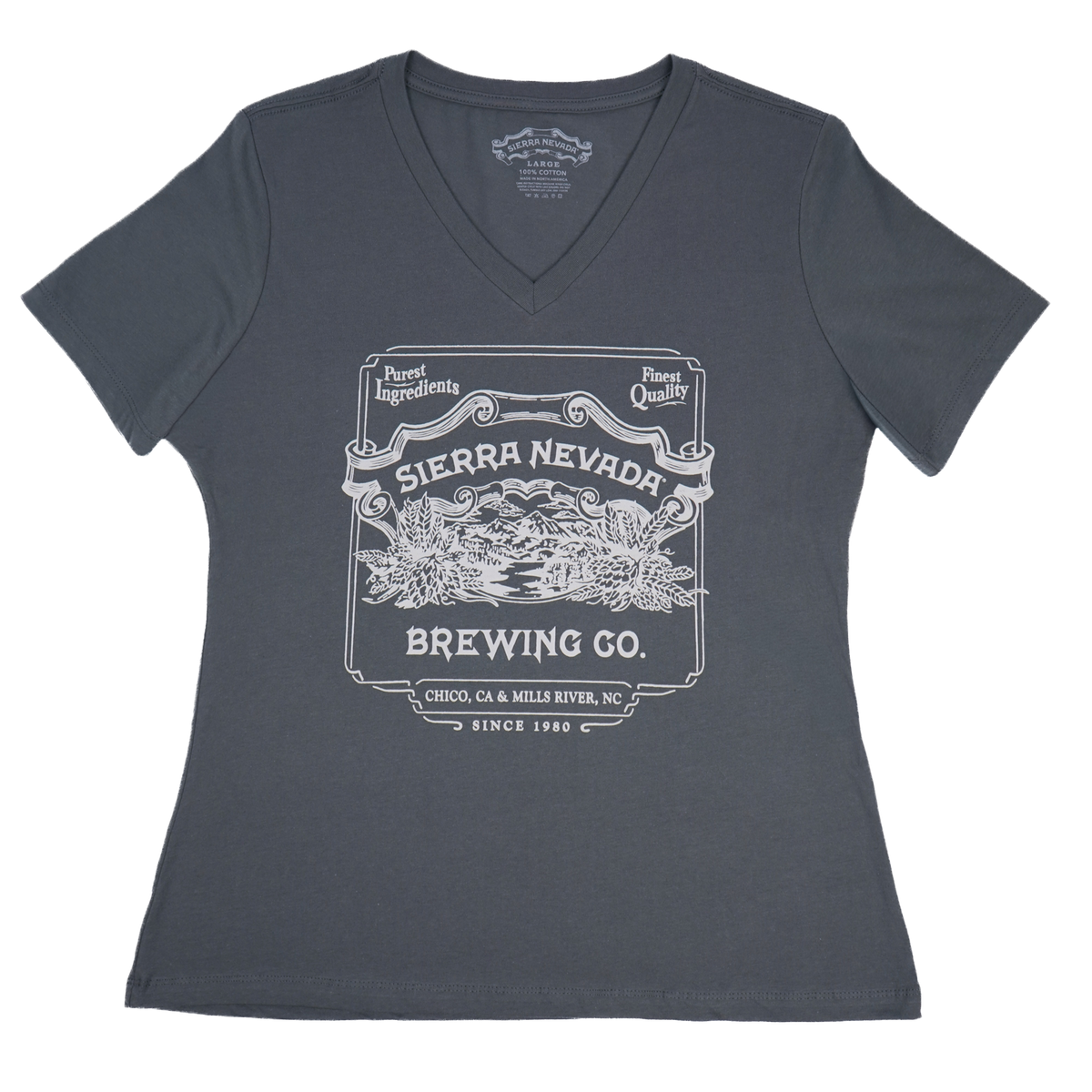 Gray t-shirt with Sierra Nevada Brewing Co. logo on a white background