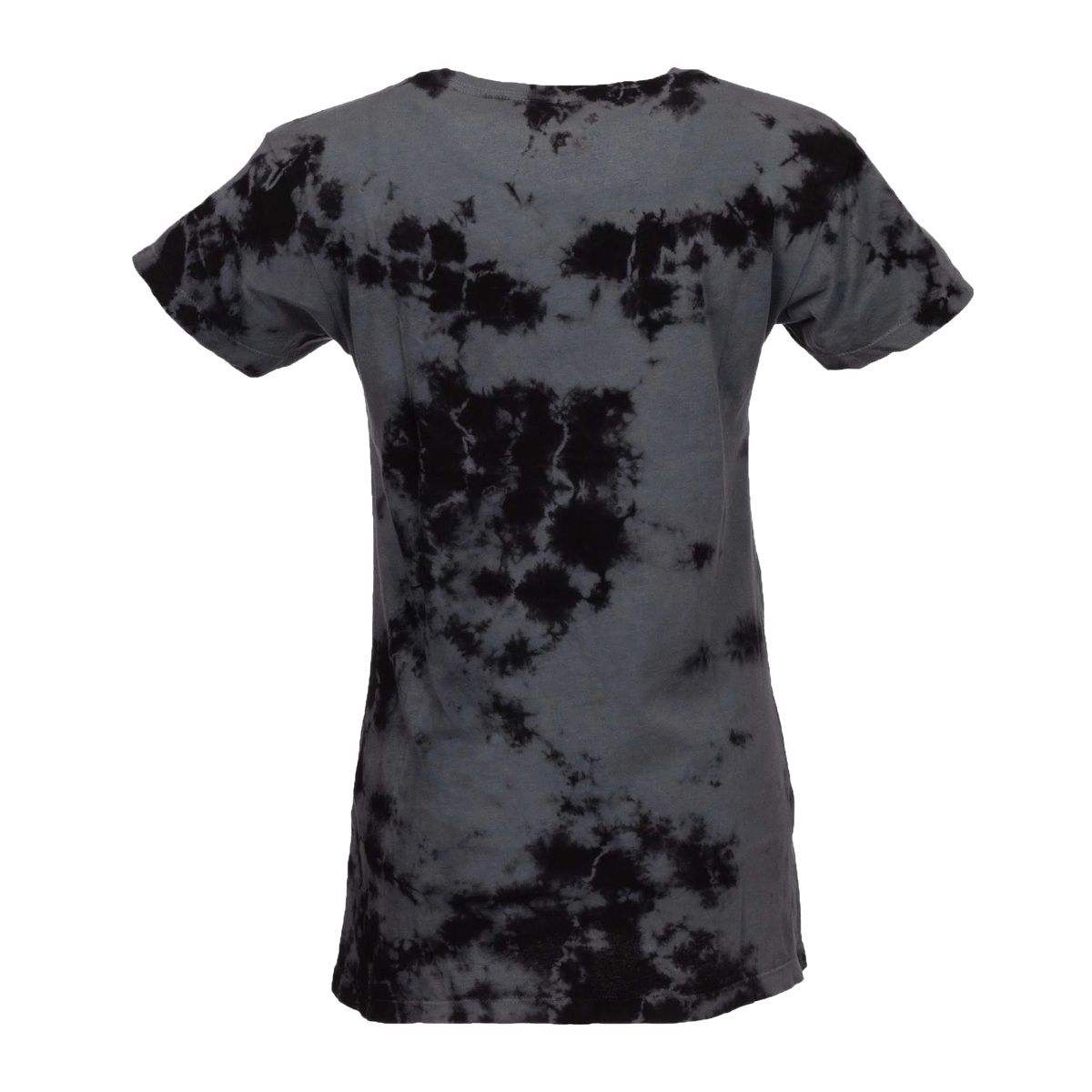 Black and gray tie-dye t-shirt on a white background