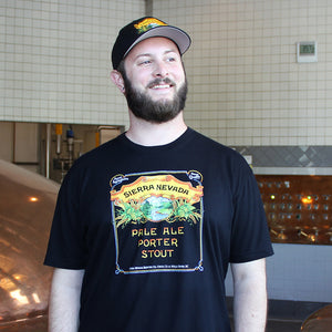 Thumbnail of Sierra Nevada Pale Ale - Porter - Stout short sleeve black t-shirt worn by a man in a brewery