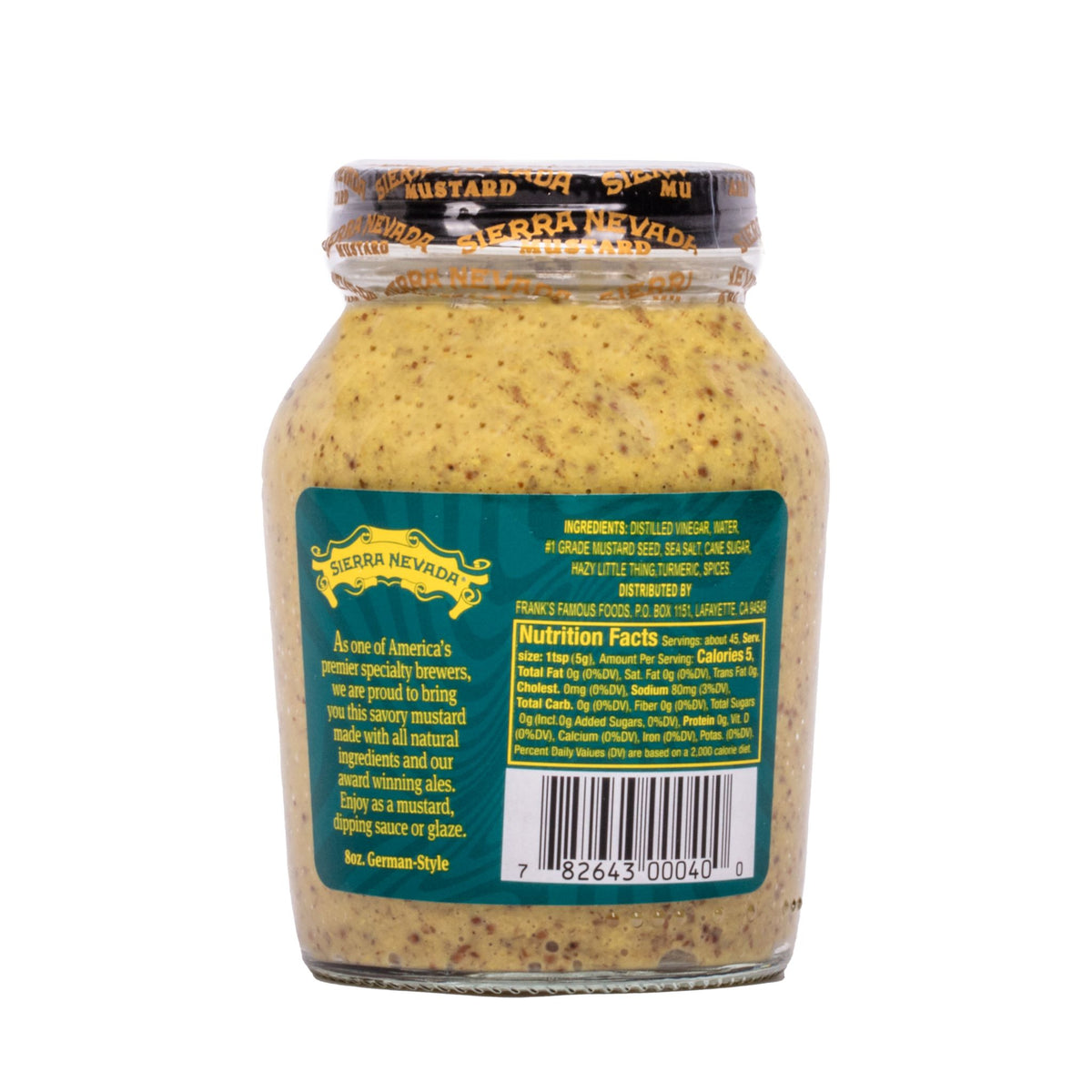 Back label of Sierra Nevada mustard jar