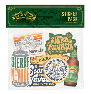 Thumbnail of Sierra Nevada Brewing Co. assorted sticker pack, featuring a variety of logo stickers and beer can and beer bottle branded stickers